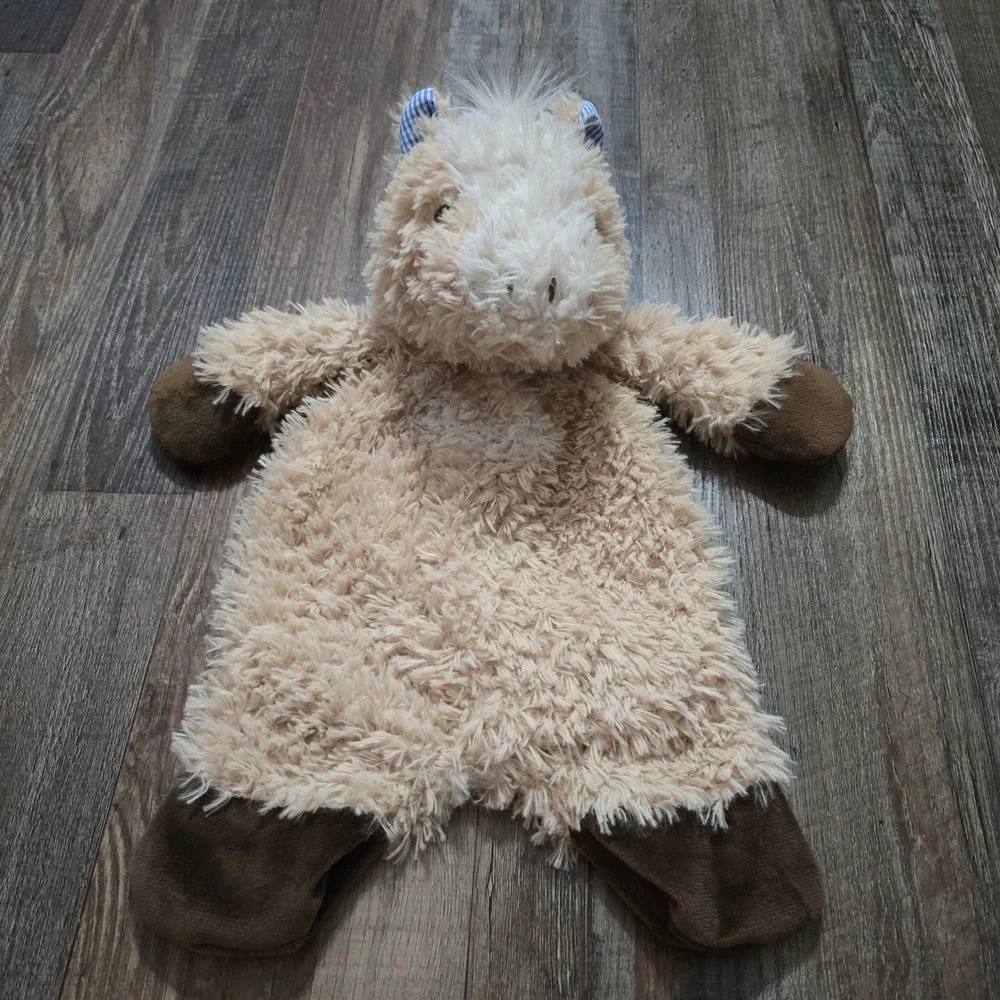Baby Ganz Happy Hill Flat-A-Pat Horse Plush Toy Tan Gingham Farmhouse Kidscore
